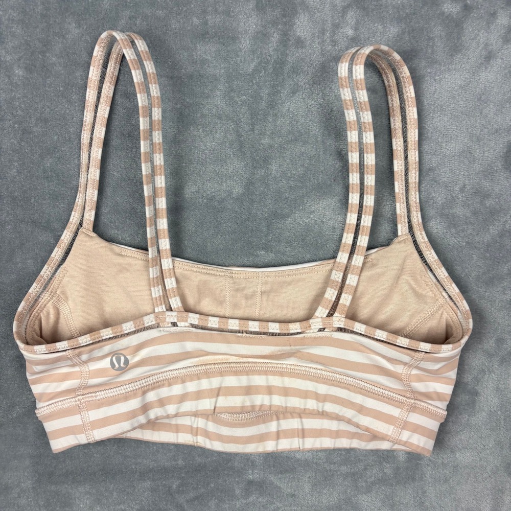 Lululemon Straight Up Bra 4 Narrow Stripe Tan White Yoga Athletic Sportcore Gym - Picture 5 of 9